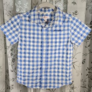 Cat & Jack Boys Blue and White Gingham‎ Button Down Shirt Size X-Small Size 4-5